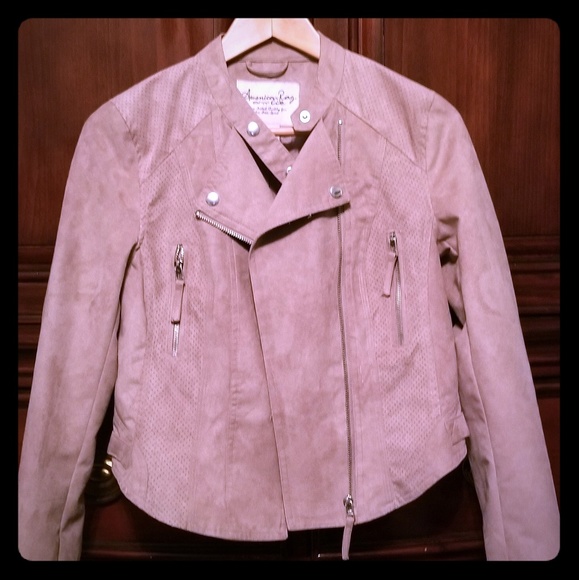 American Rag Cie tan faux suede moto  jacket - Picture 1 of 8